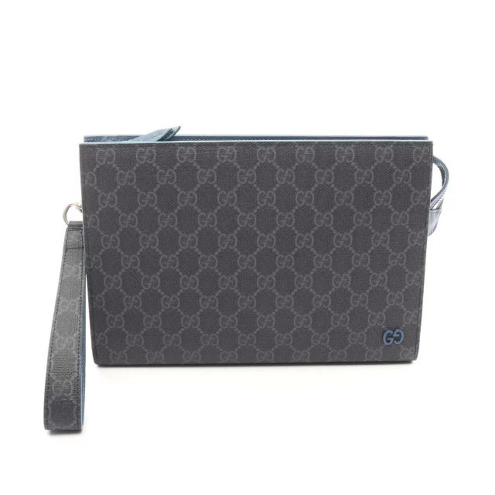 Gucci GG Supreme Shoulder Bag Bag Canvas Leather Black Blue